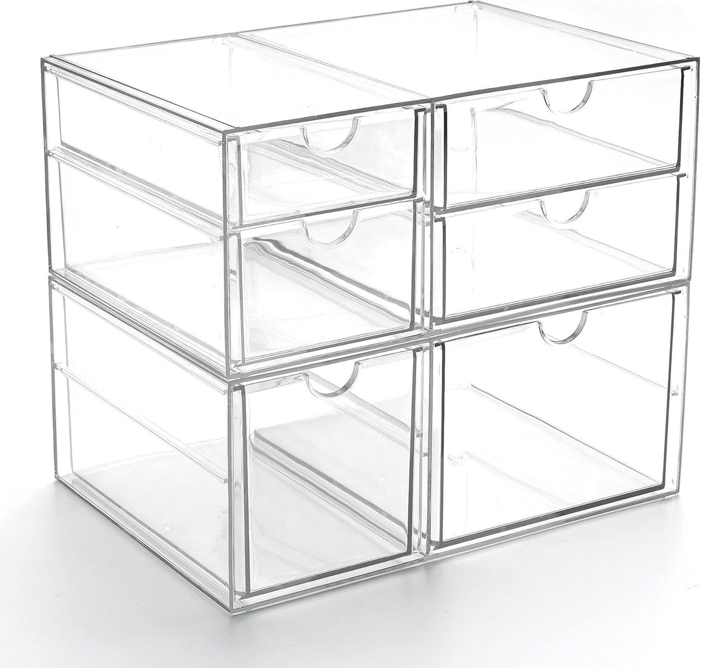 Prsildan Clear Acrylic Drawer Organizers x2: Stackable Vanity Storage