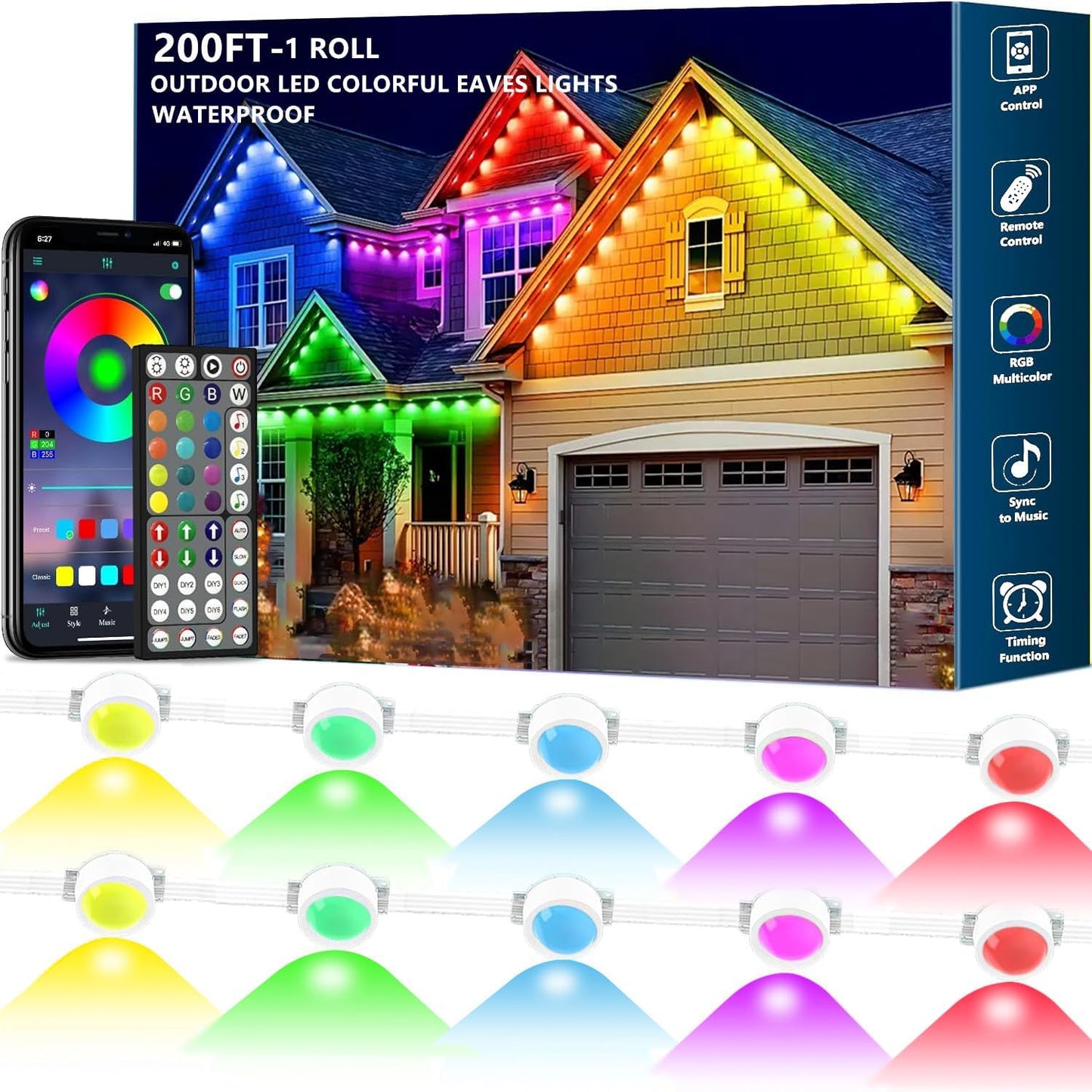 200FT Permanent Outdoor RGB Lights for All Holiday Decor