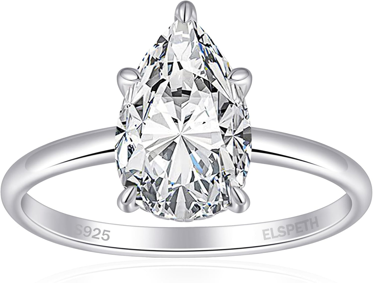 Elspeth 925 Sterling Silver Engagement Ring with Teardrop Design