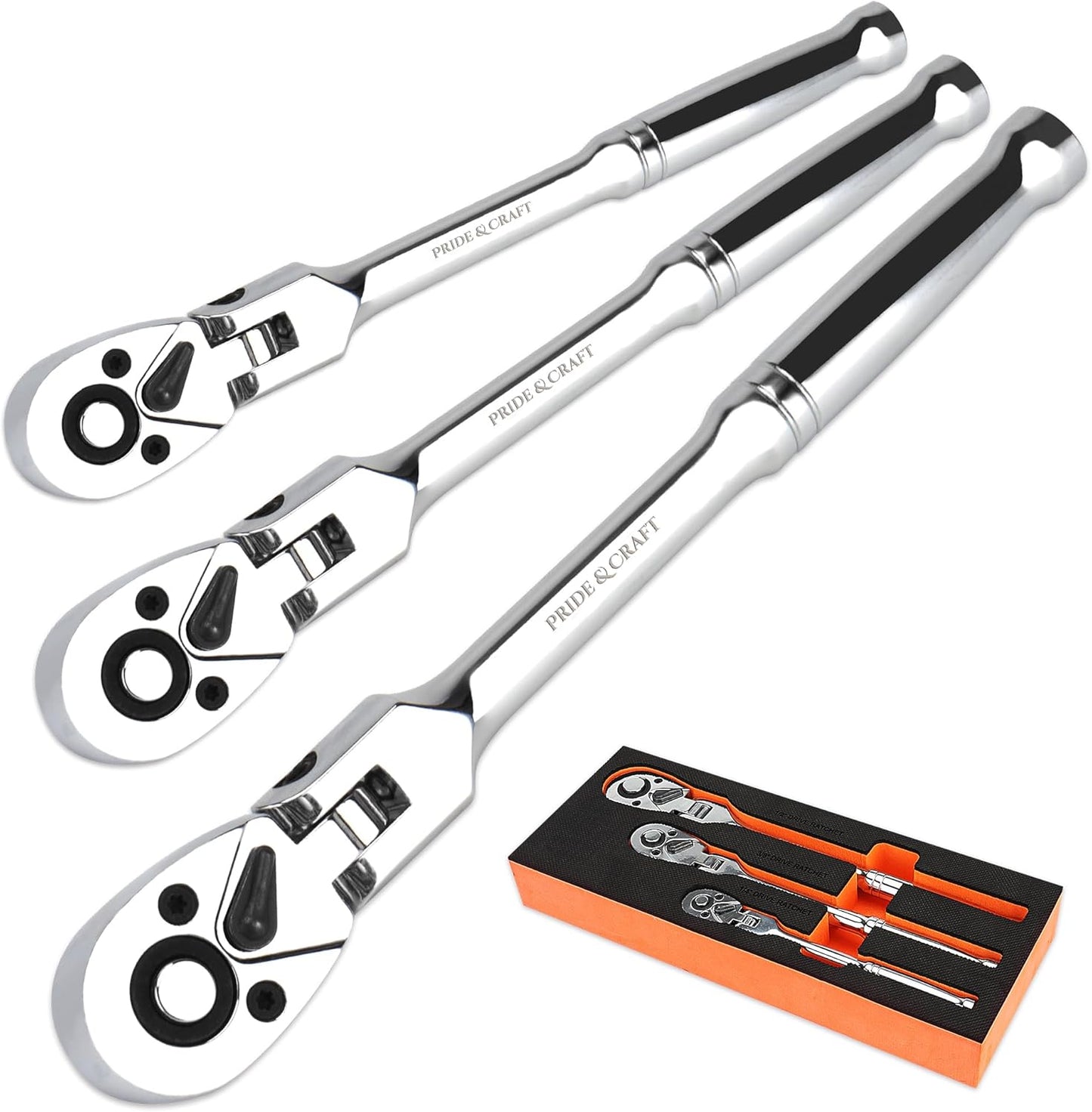 PRIDE&CRAFT 3pc Flex Head Ratchet Wrench Set for Every Task