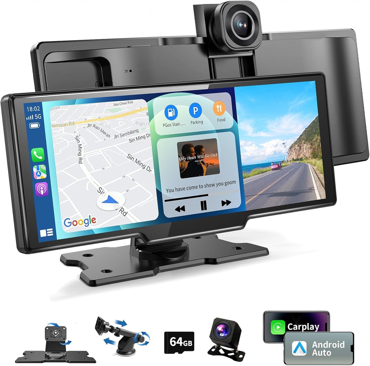 Portable CarPlay Screen with 10.26 Inch 4K Touchscreen Features