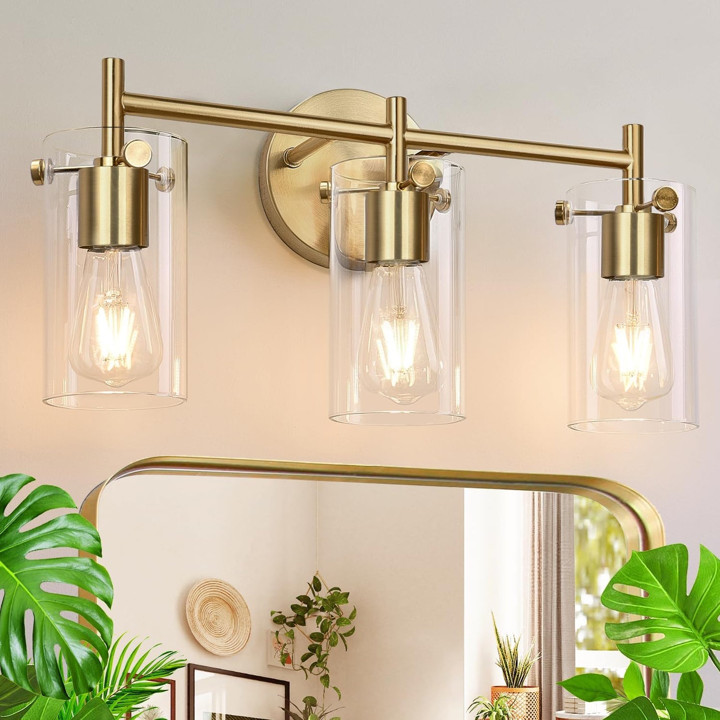 3-Light Brushed Gold Bathroom Vanity Light Fixture for Modern Homes