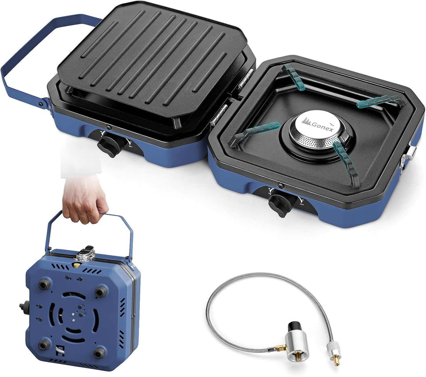 Gonex Portable Camping Stove with 2 Burner Griddle & Grates