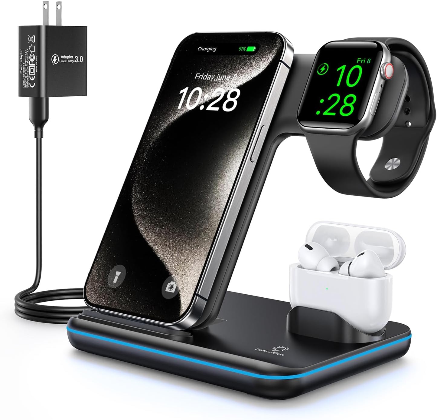 Fast 3-in-1 Wireless Charger by WAITIEE