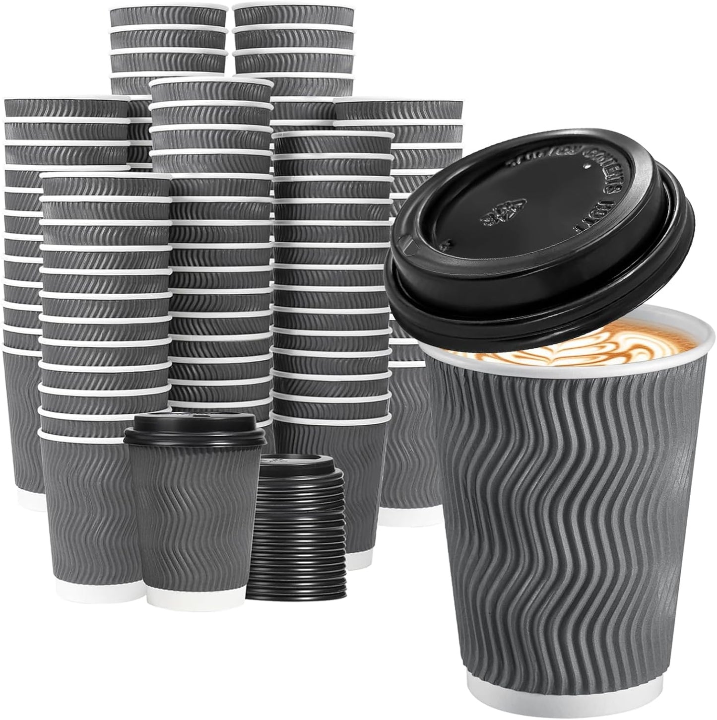 12 oz Insulated Disposable Coffee Cups with Lids - 500 Pack