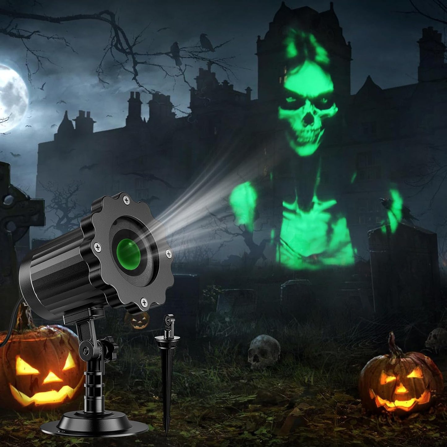 3D Dynamic Green Skull Ghost Projector Lights for Halloween Decor