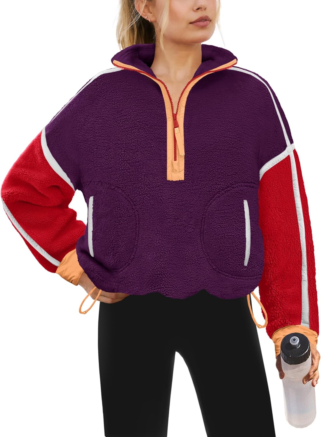 Yanekop Womens Quarter Zip Pullover Sherpa Fleece Jacket