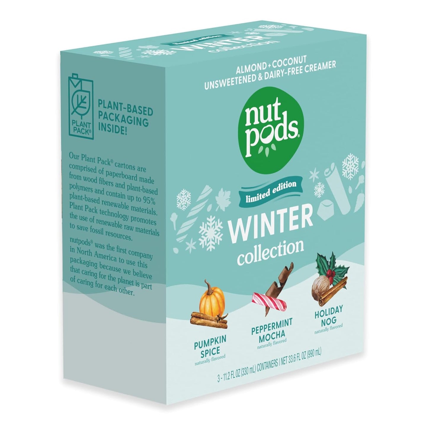 nutpods Winter Trio: Dairy-Free Creamers - Pumpkin Spice, Peppermint Mocha, Holiday Nog - Whole30 Approved