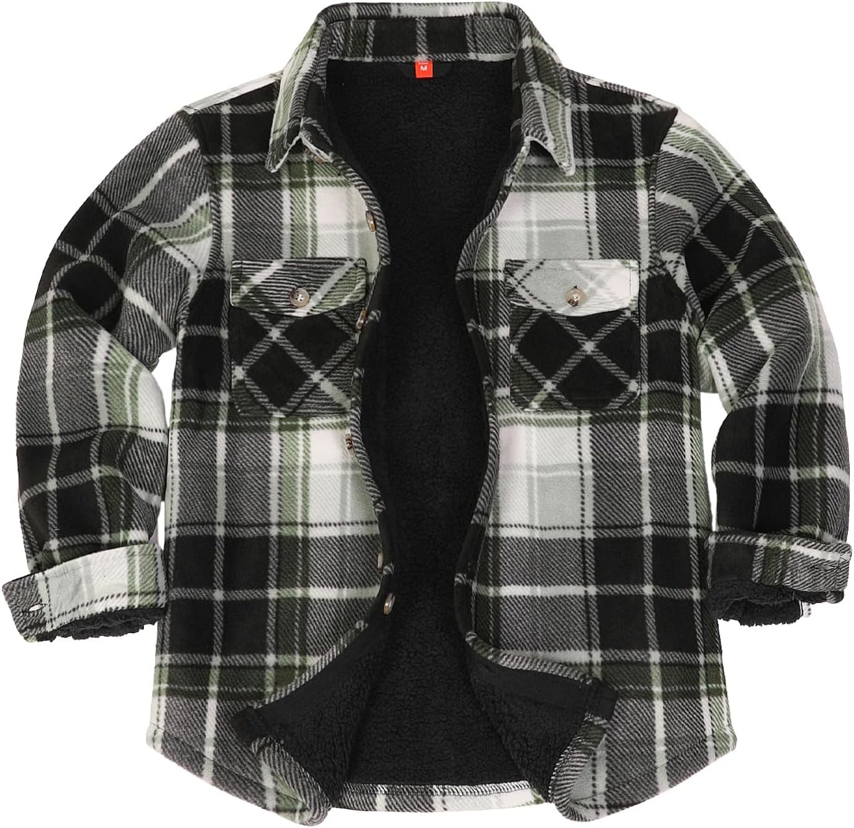 Boys Warm Sherpa Lined Buffalo Plaid Fleece Shirt Jacket