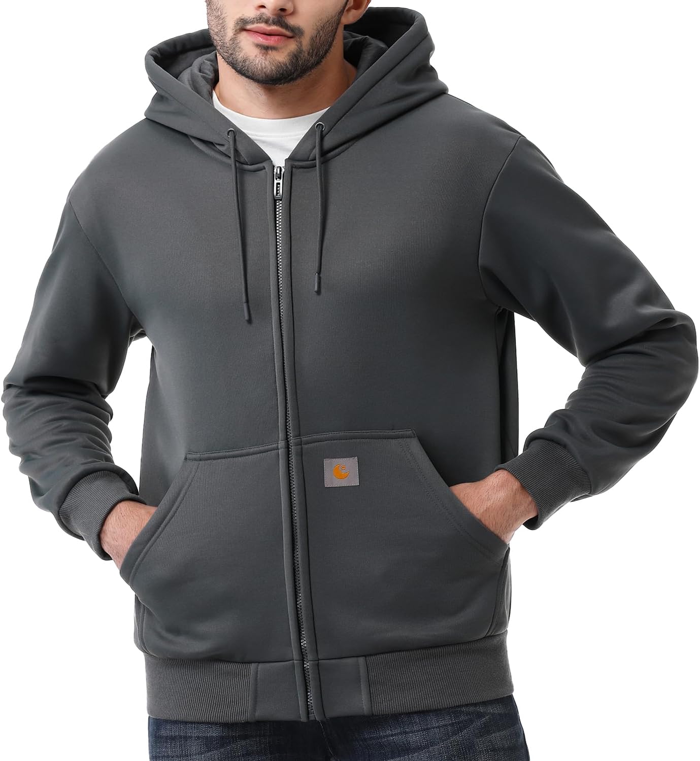 Men's Loose Fit Heavyweight Full Zip Fleece-Lined Hoodie