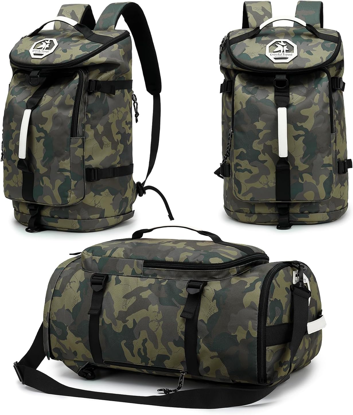 Floral Gym Duffel Bag Backpack with Shoe Compartment for Travel