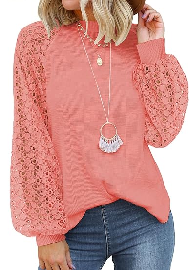 MIHOLL Womens Long Sleeve Lace Casual Blouses for Everyday Wear