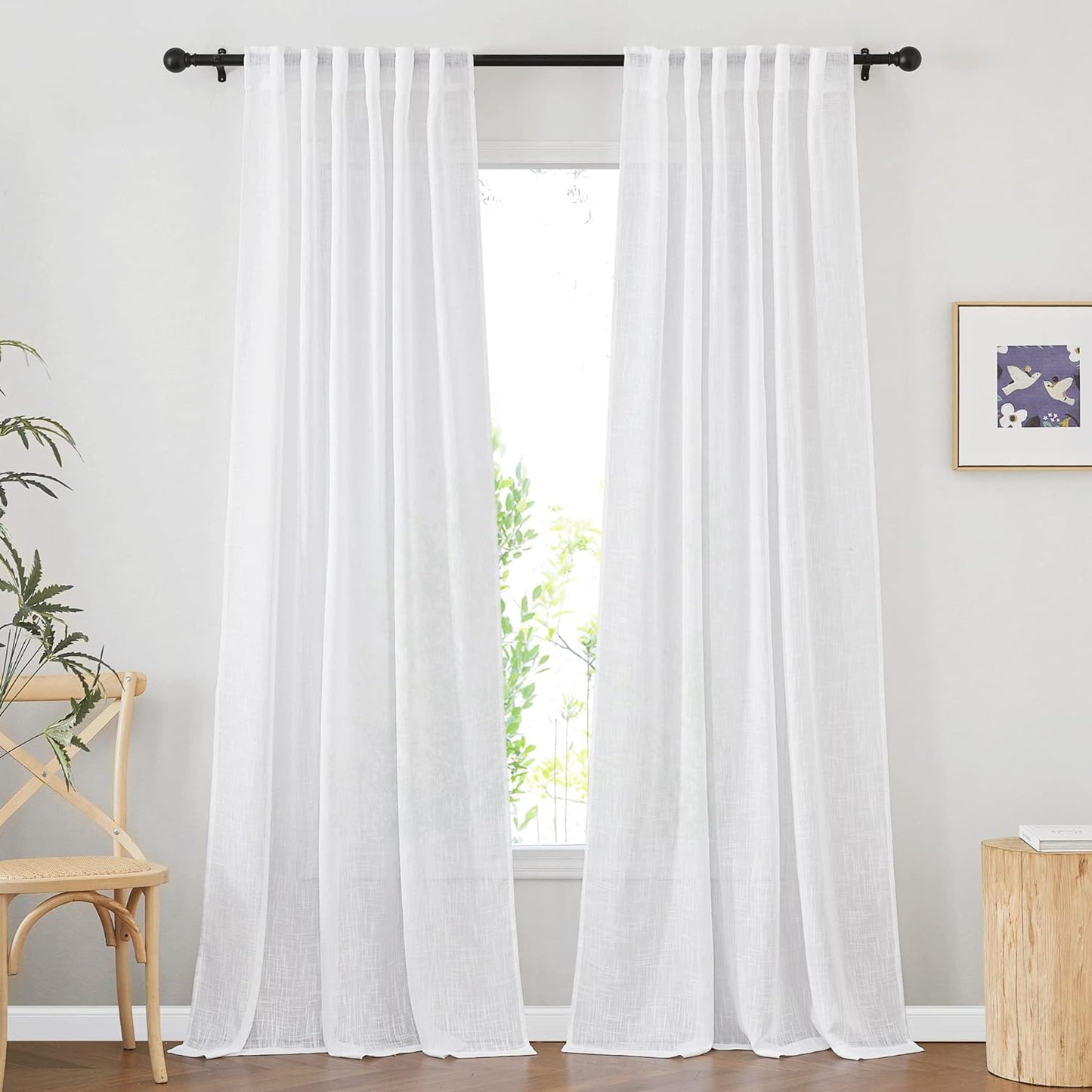 NICETOWN White Semi Sheer Extra Long Curtains for Privacy