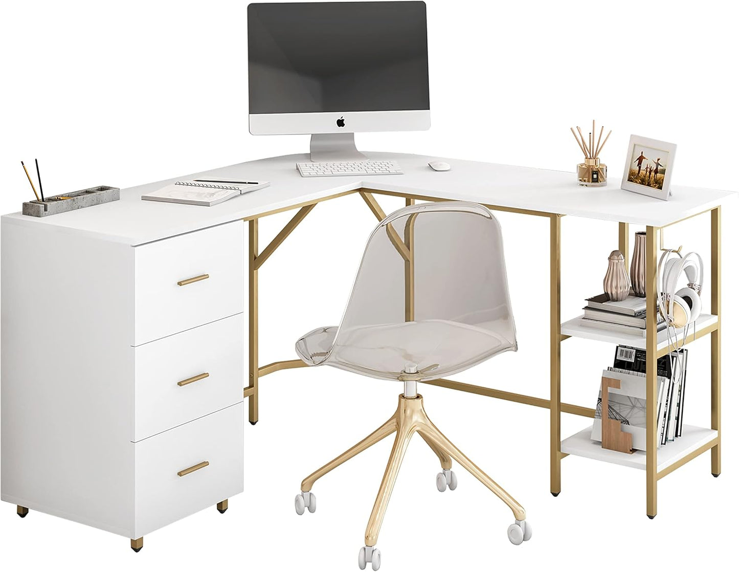 Modern L-Shaped Desk with Storage - Efficient Home Office Setup