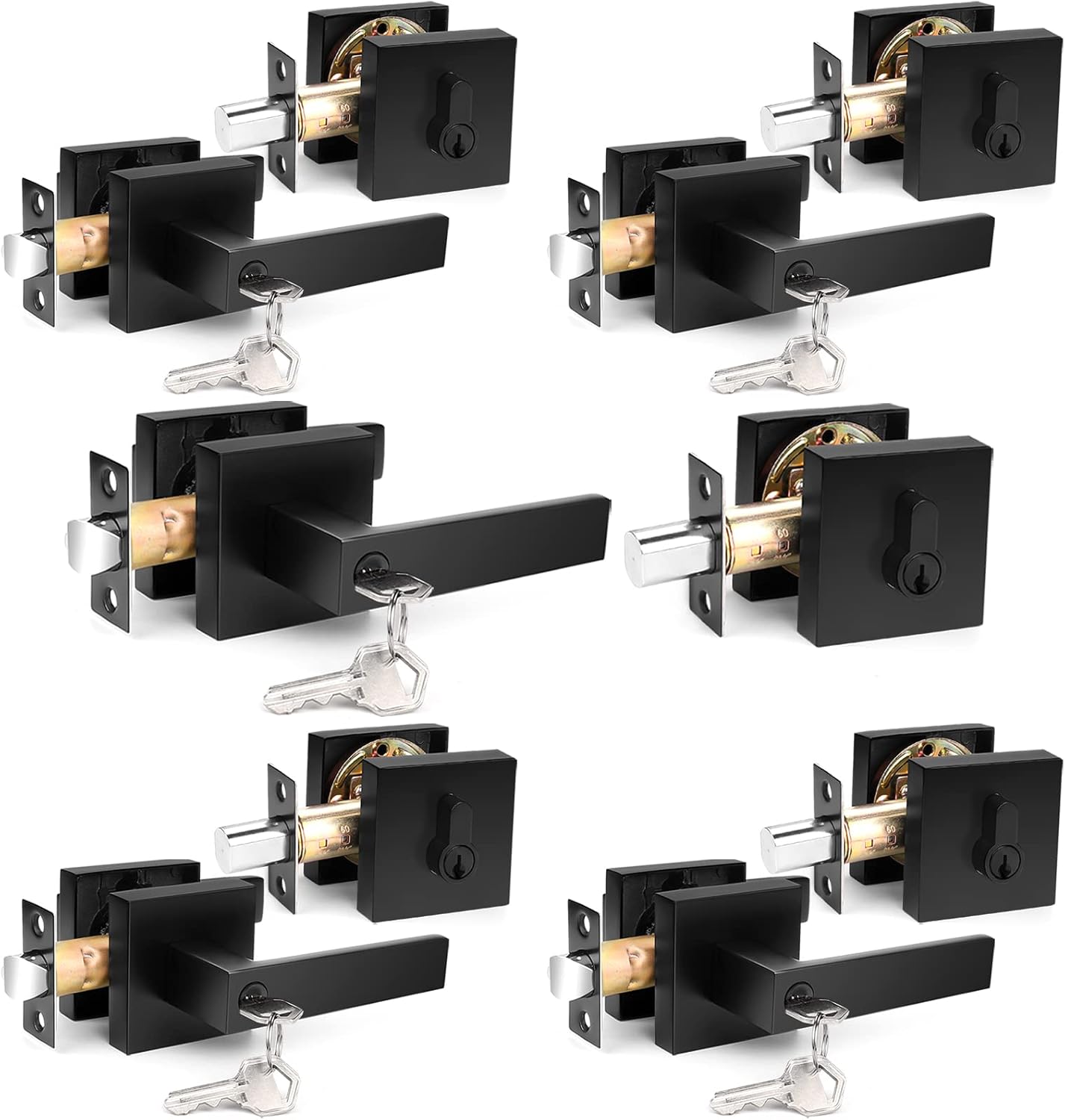 Probrico Heavy Duty Square Entry Levers and Deadbolts Combo Pack