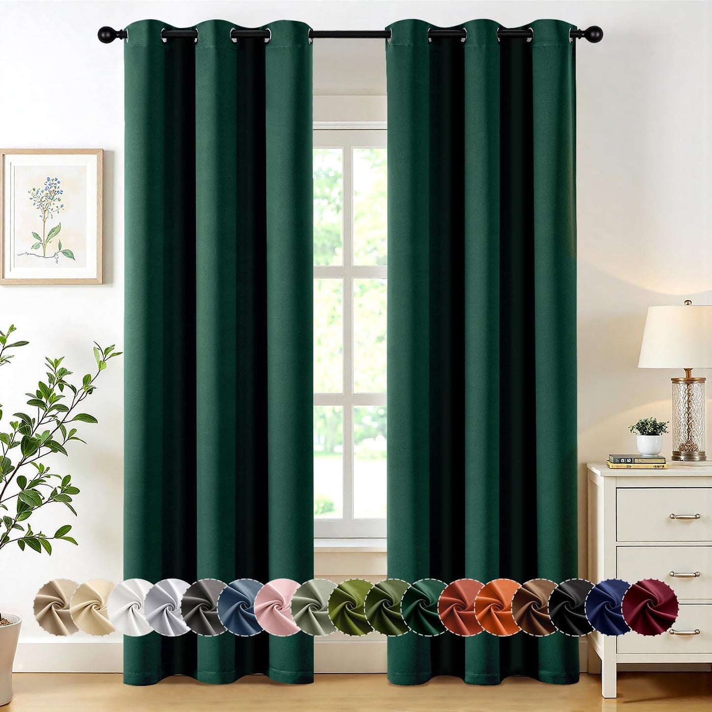 MIULEE Hunter Green Blackout Curtains for Bedroom and Living Room