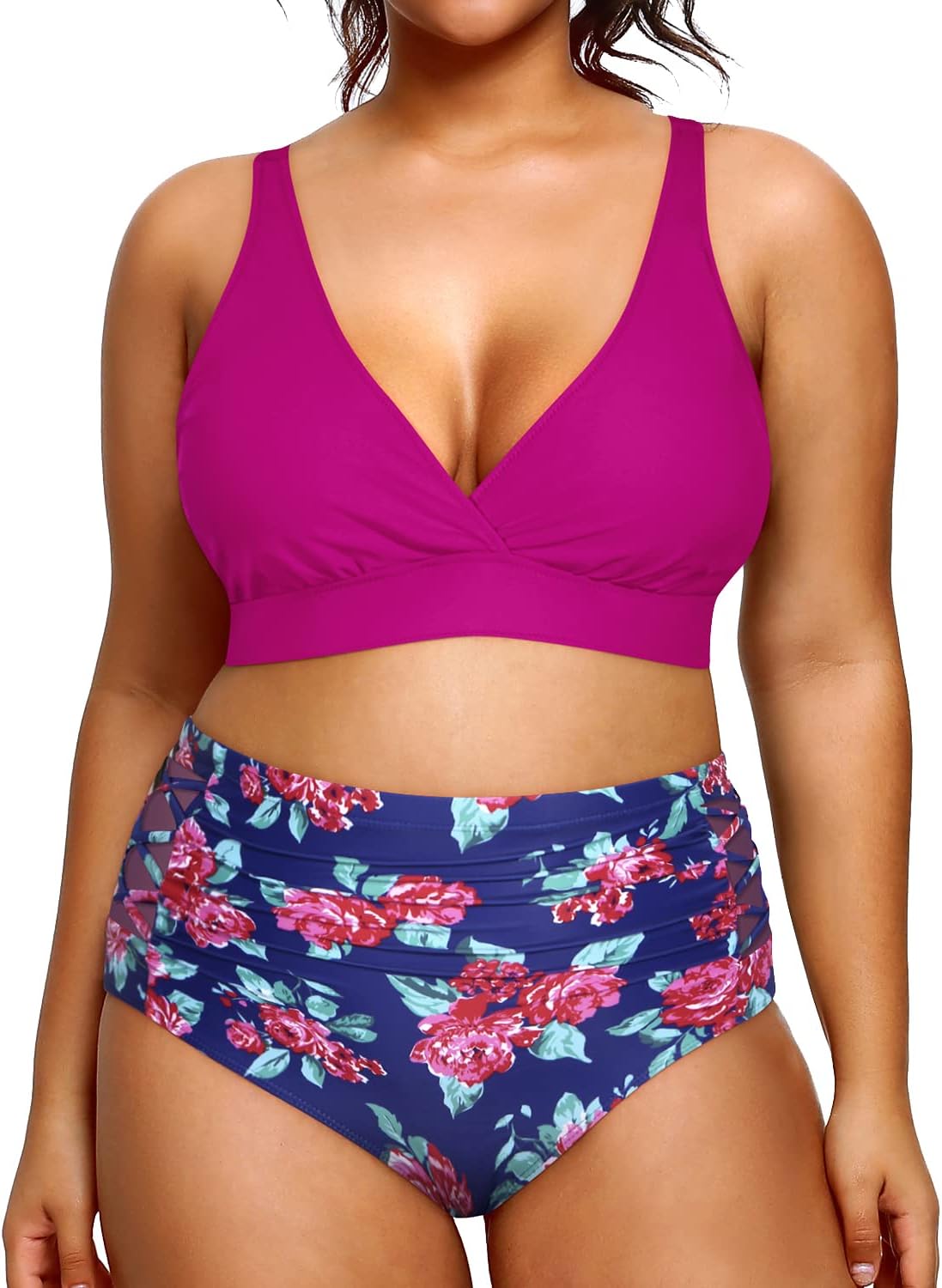 Yonique Plus Size Bikini High Waisted Two Piece Swimwear