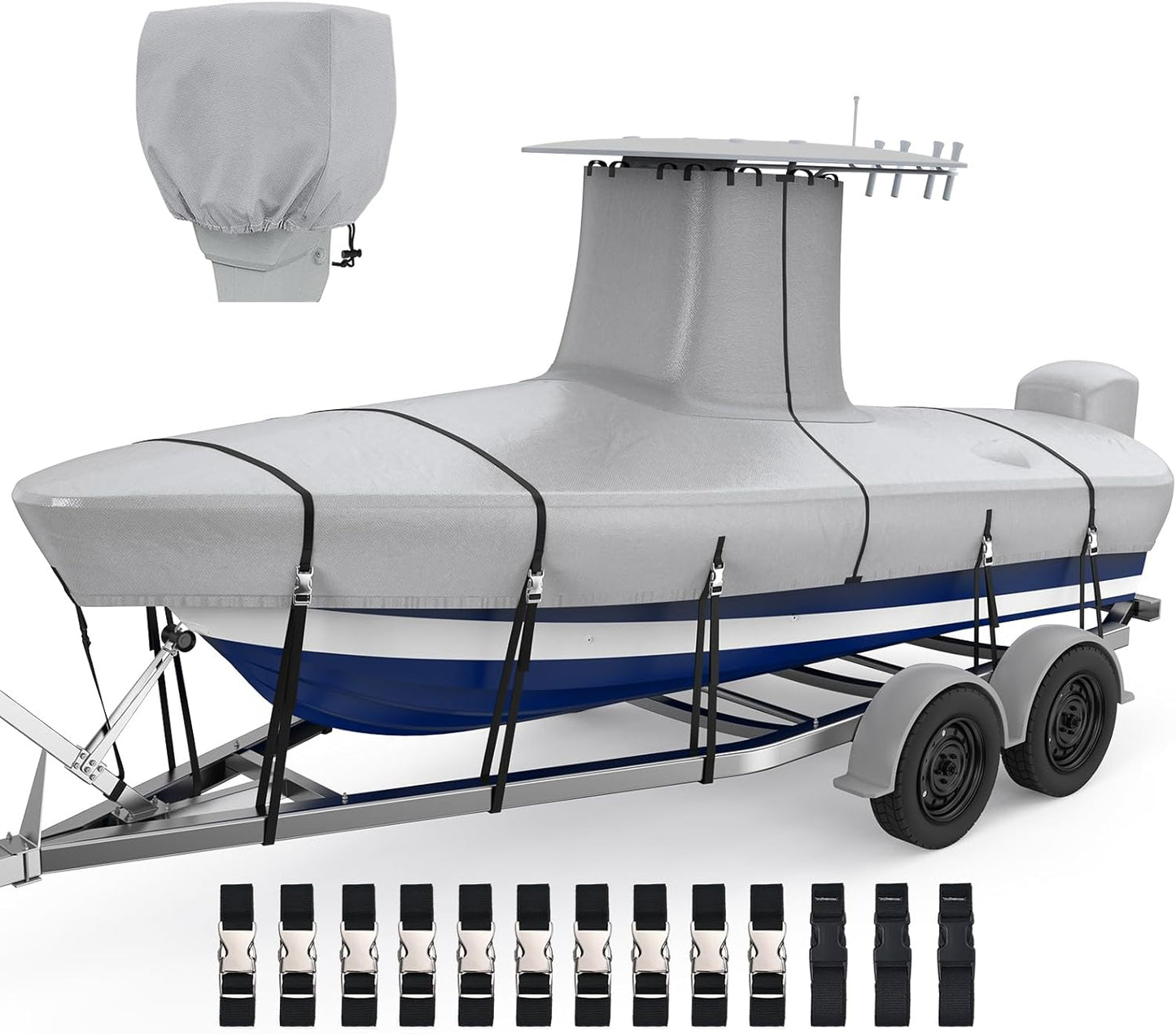 RVMasking 1200D Reinforced T-Top Boat Cover for 22ft-24ft Boats