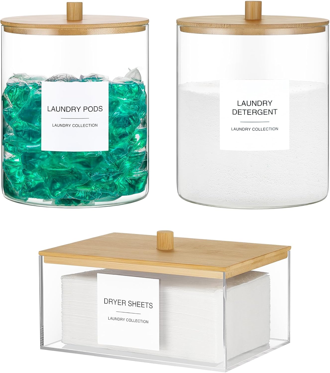 3 Pack Glass Jars and Acrylic Dryer Sheet Holder for Organization