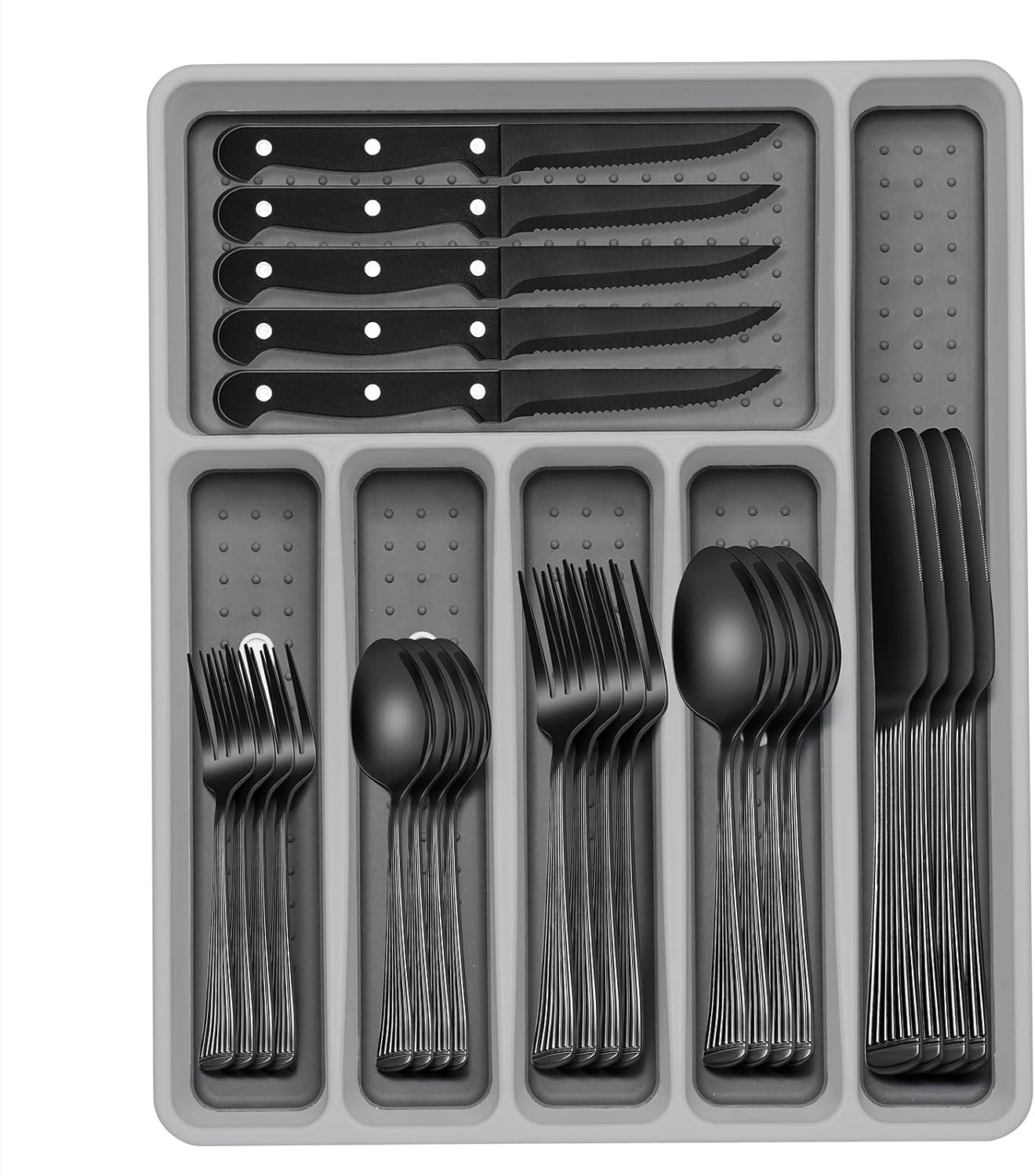 49-Piece Black Silverware Set with Organizer for Elegant Dining