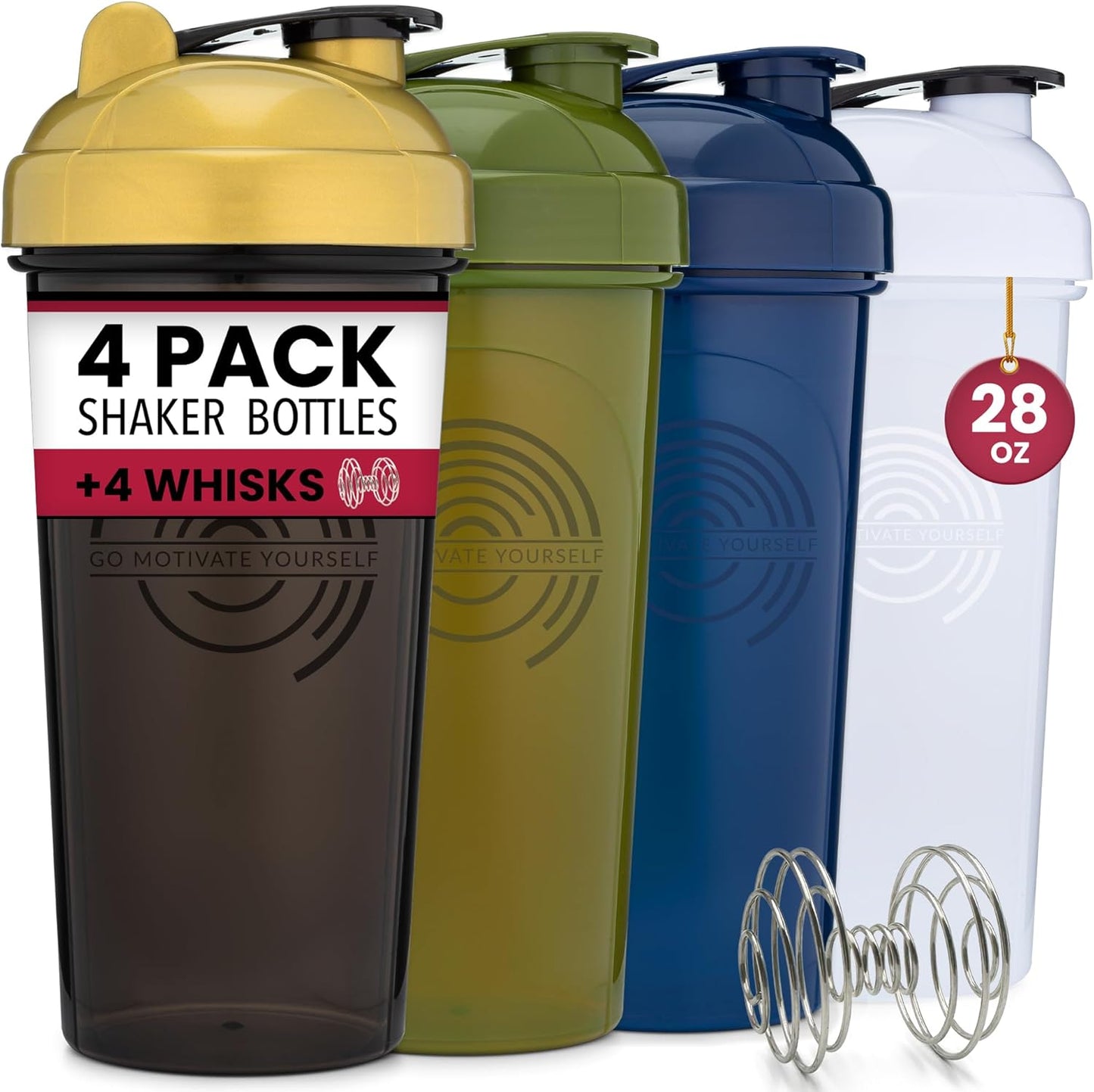 GOMOYO Protein Shaker Set - Leak Proof, 28oz, 4xWhisk, BPA-Free