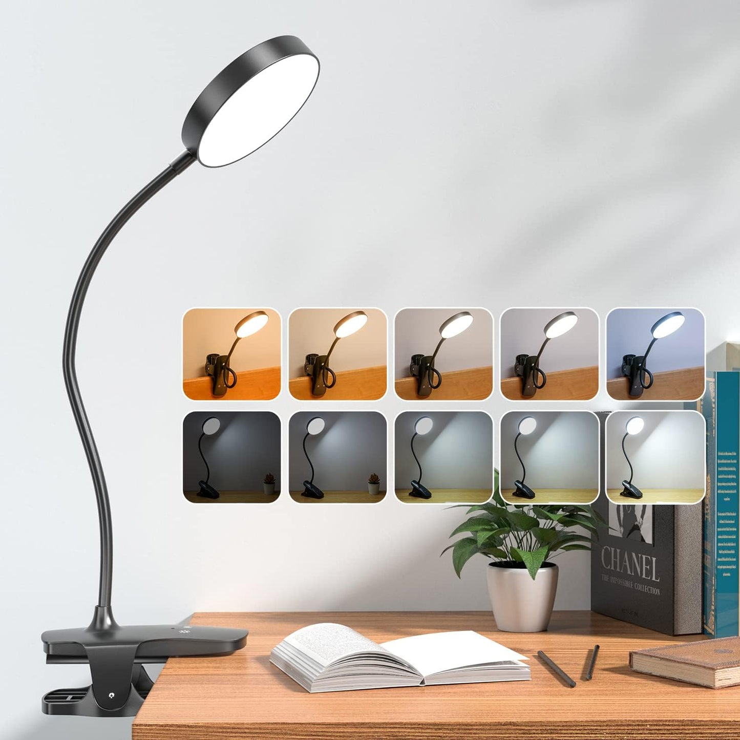 Clip on Reading Light - Adjustable Brightness & Color - Rechargeable