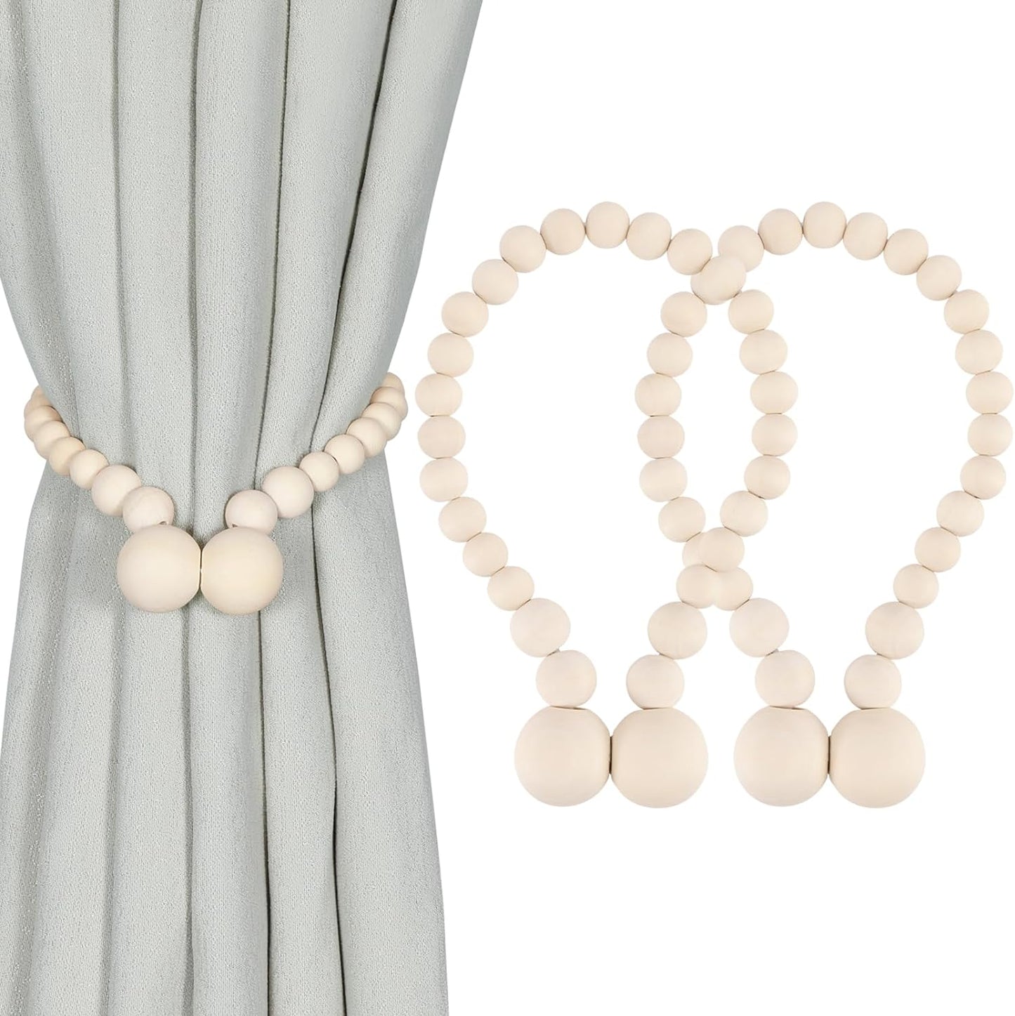 Boho Chic Wood Bead Tiebacks 2 Pack