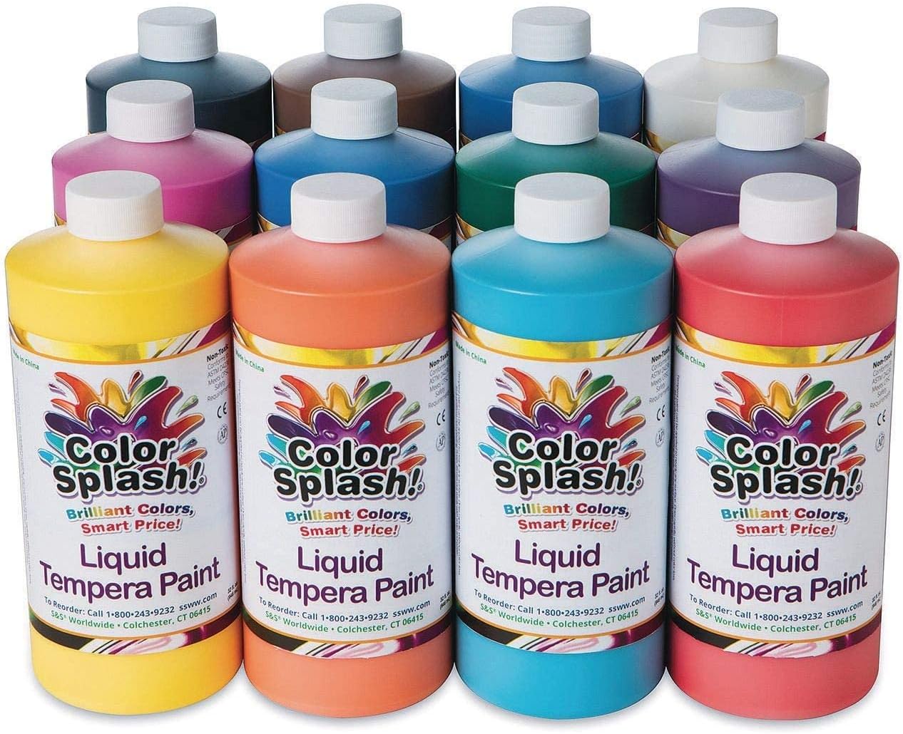 Color Splash Liquid Tempera Paint Set of 12 Bright Colors