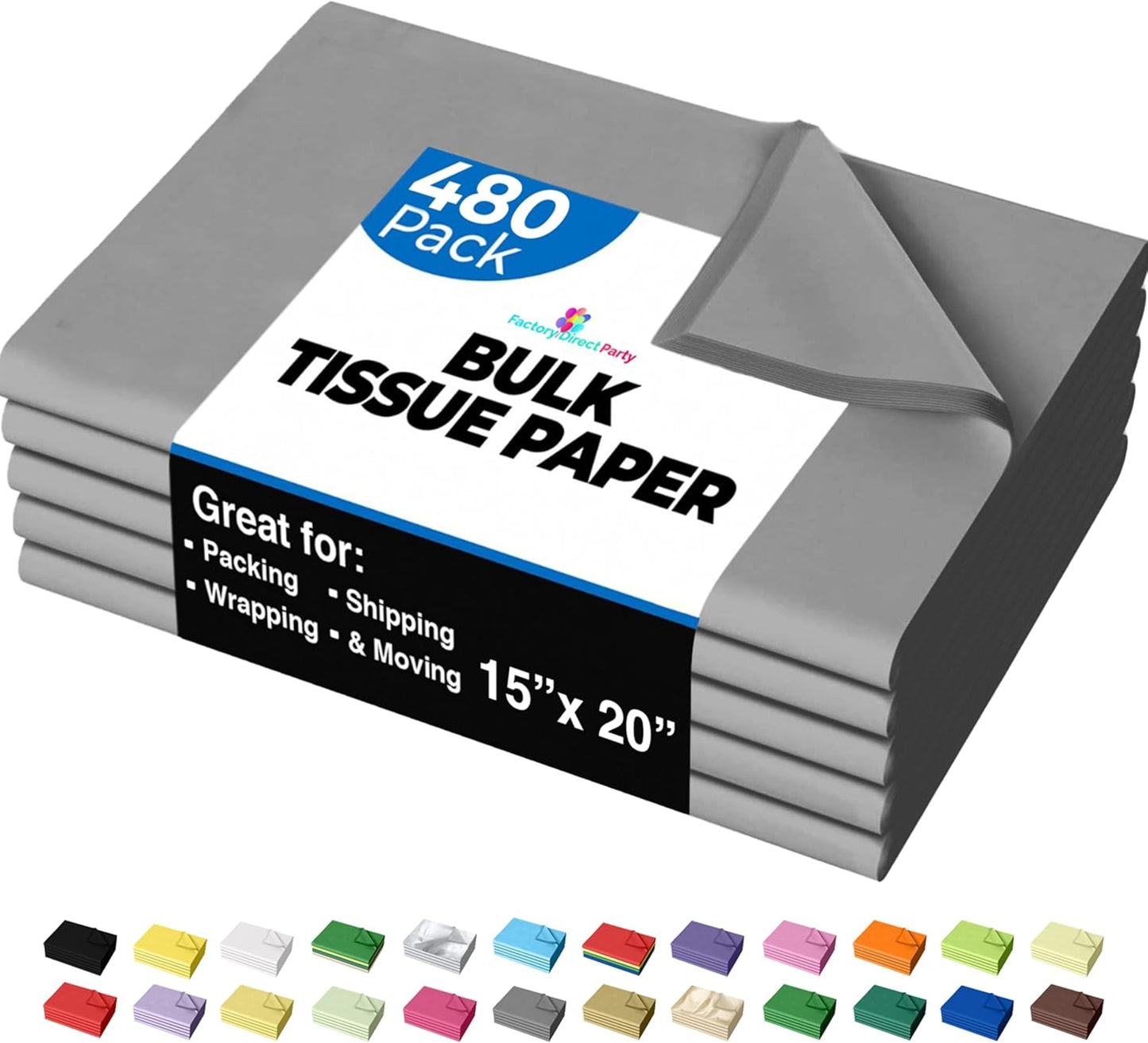 Gray Tissue Paper for Gift Bags - 480 Sheets for Packing Needs