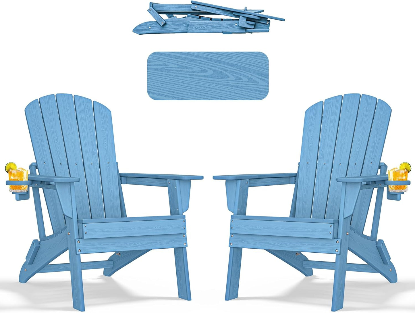 Folding Adirondack Chair Set of 2 with Cup Holder for Outdoors