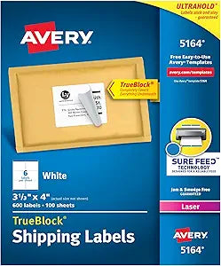 Avery Printable Shipping Labels with Sure Feed Technology - 600 Pack