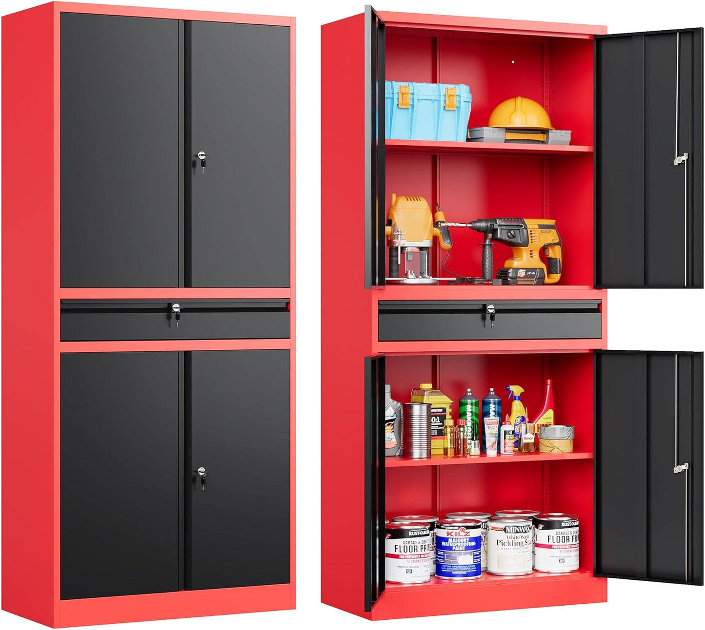 Metal Storage Cabinet with Drawer and Lock for Garage Use