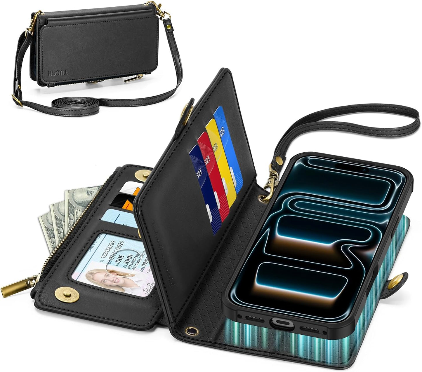 TUCCH Crossbody Detachable Wallet Case for iPhone 17 Pro Max