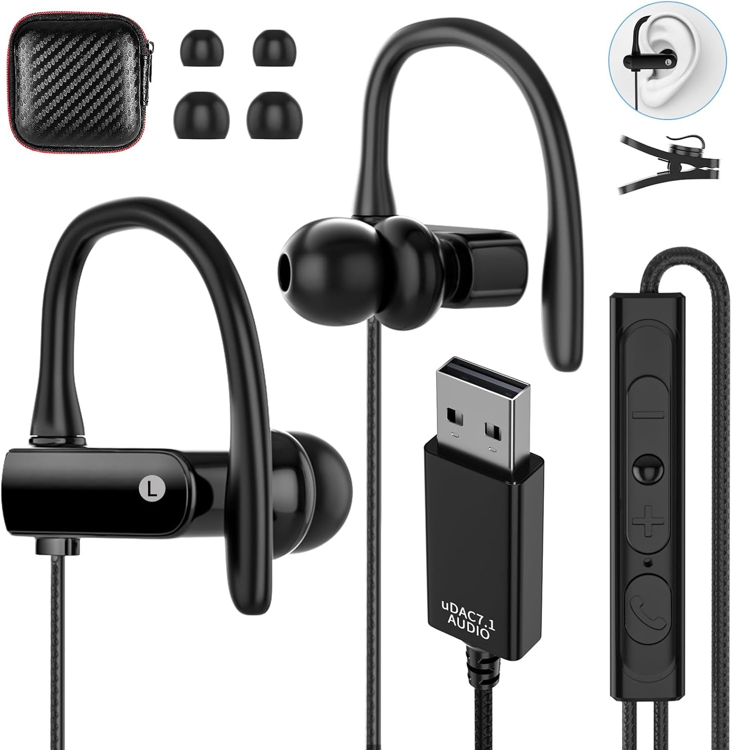 ASKUBSKU USB Headset: 8.2Ft Cord, Noise Canceling Mic