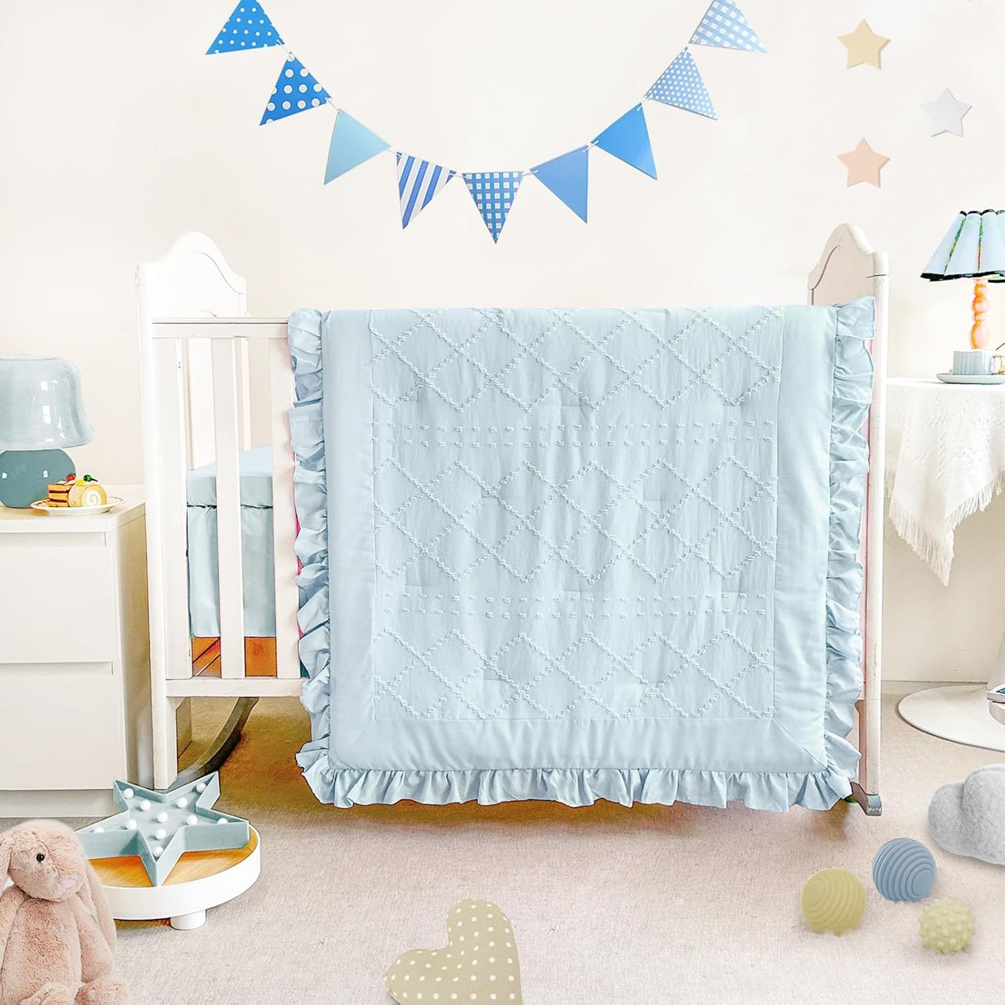 Wowelife Mini Crib Bedding Set for Girls with Ruffle Fringe