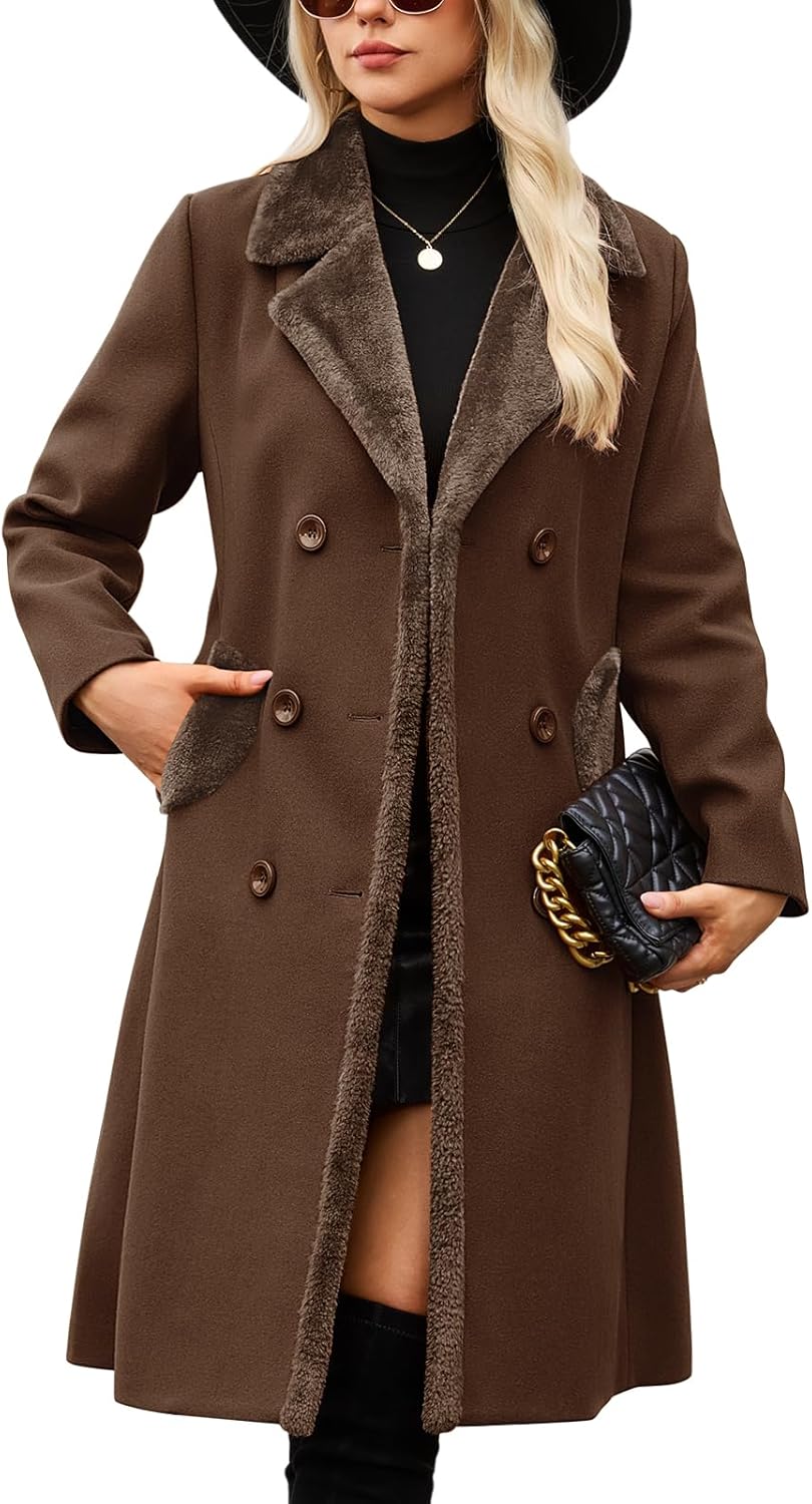 Women's Winter Double-breasted Slim Fit Faux Fur Coat for Style