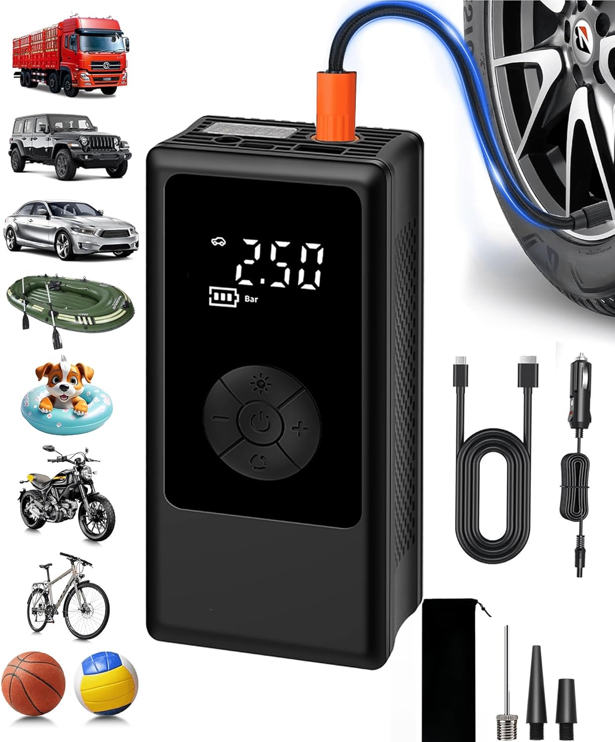 Portable 150PSI Tire Inflator with Gauge Display