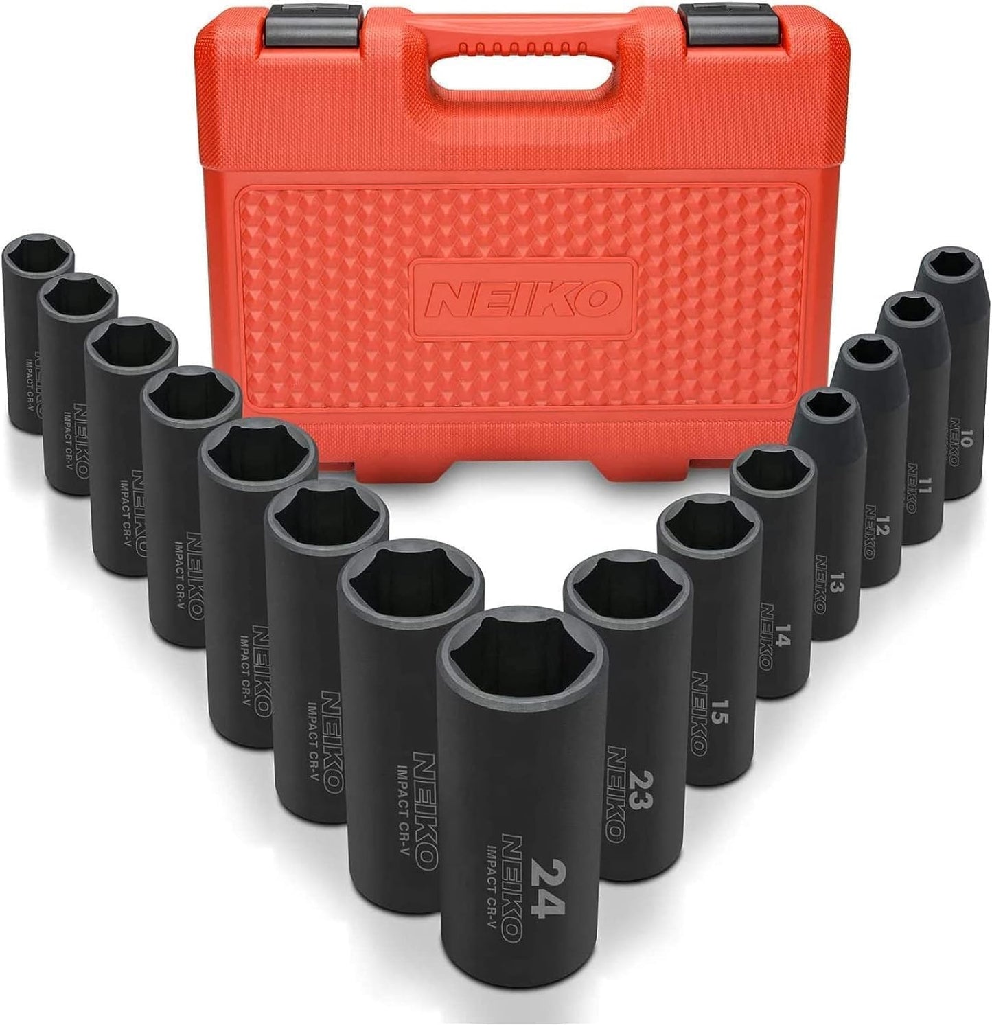 NEIKO 1/2 Impact Socket Set - 15 Piece Metric Deep Sockets