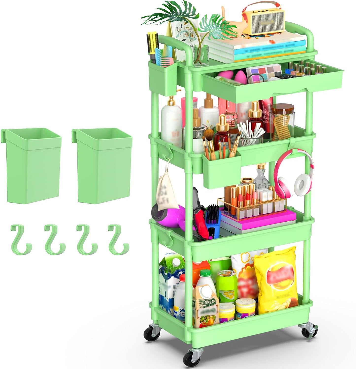 Goovilla 4 Tier Rolling Utility Cart Organizer with Drawer