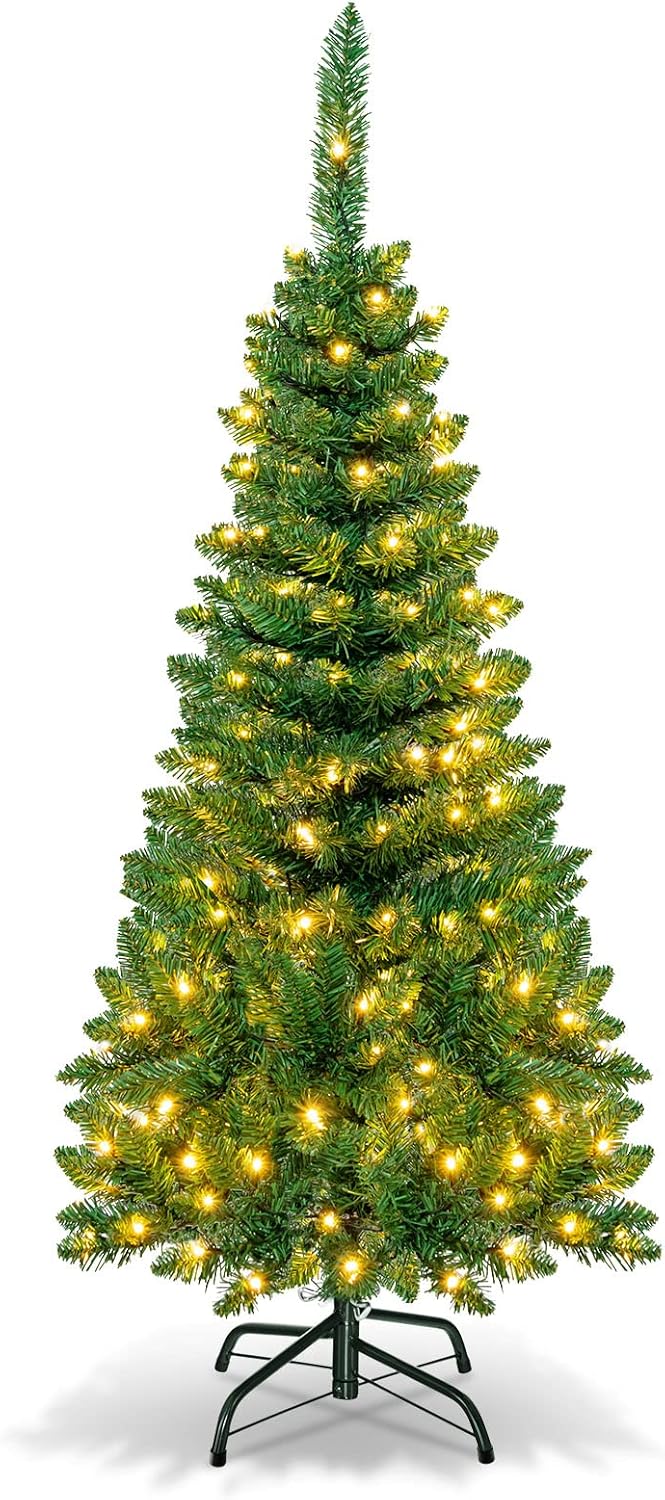 Goplus 4.5ft Prelit Pencil Christmas Tree with LED Lights