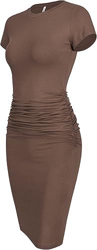 Laughido Women's Short Sleeve Ruched Sundress for Casual Style