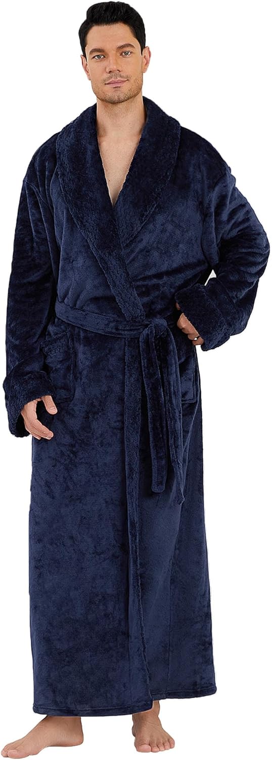 Mens Long Plush Robe for Winter: Cozy Fleece Bathrobe Comfort