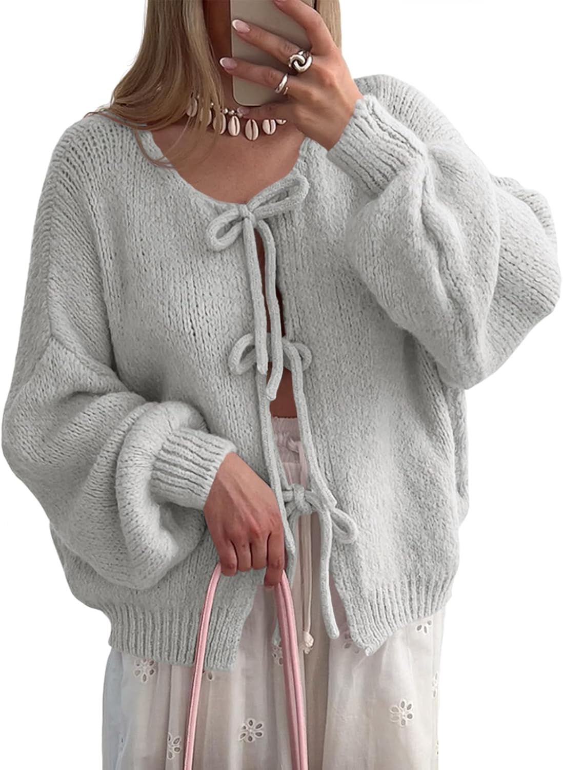 Saodimallsu Womens Tie Front Cardigan Sweaters for Fall Style