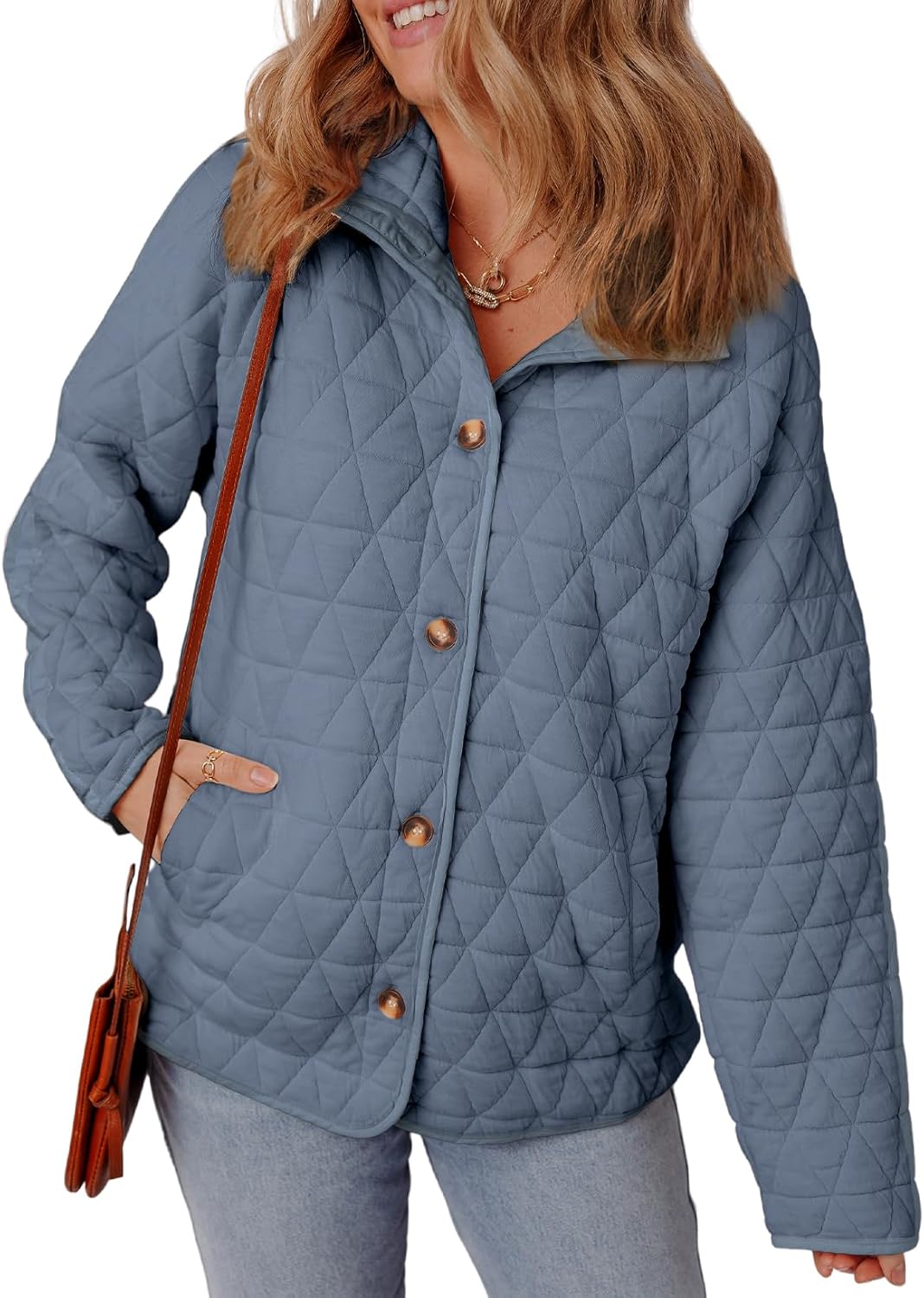 Lightweight Diamond Quilted Jacket for Women - Casual Puffer Coat