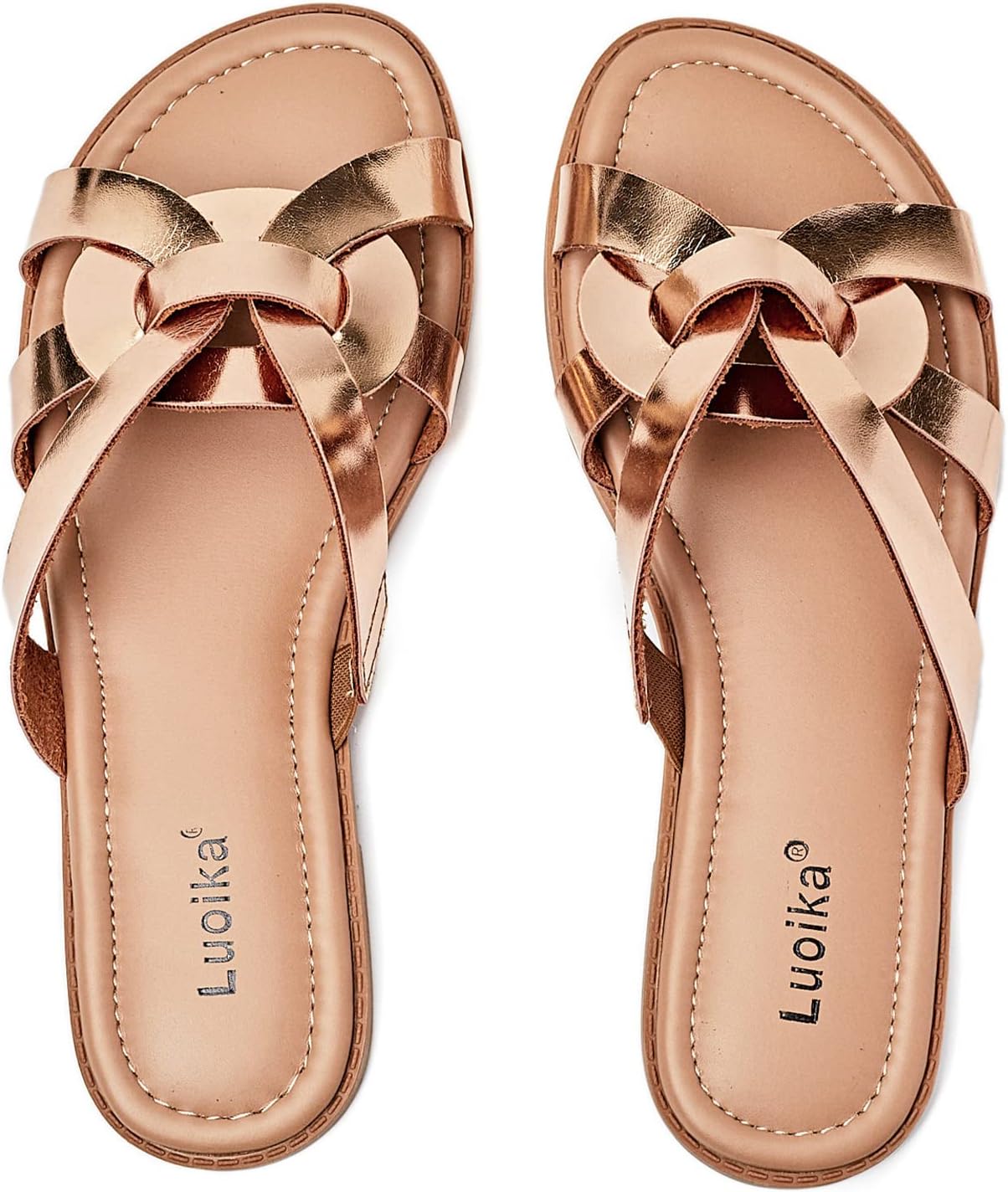 Luoika Women's Wide Width Flat Slides Sandals for Summer Fun