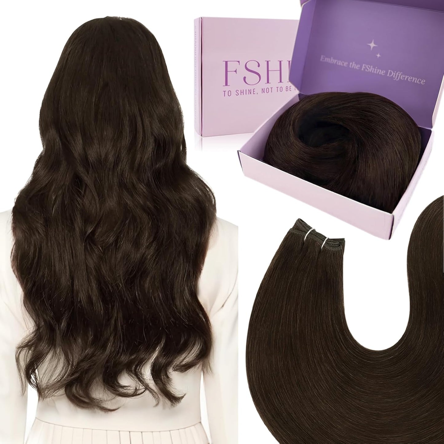 Fshine Dark Brown Weft Hair Extensions for Luxurious Volume
