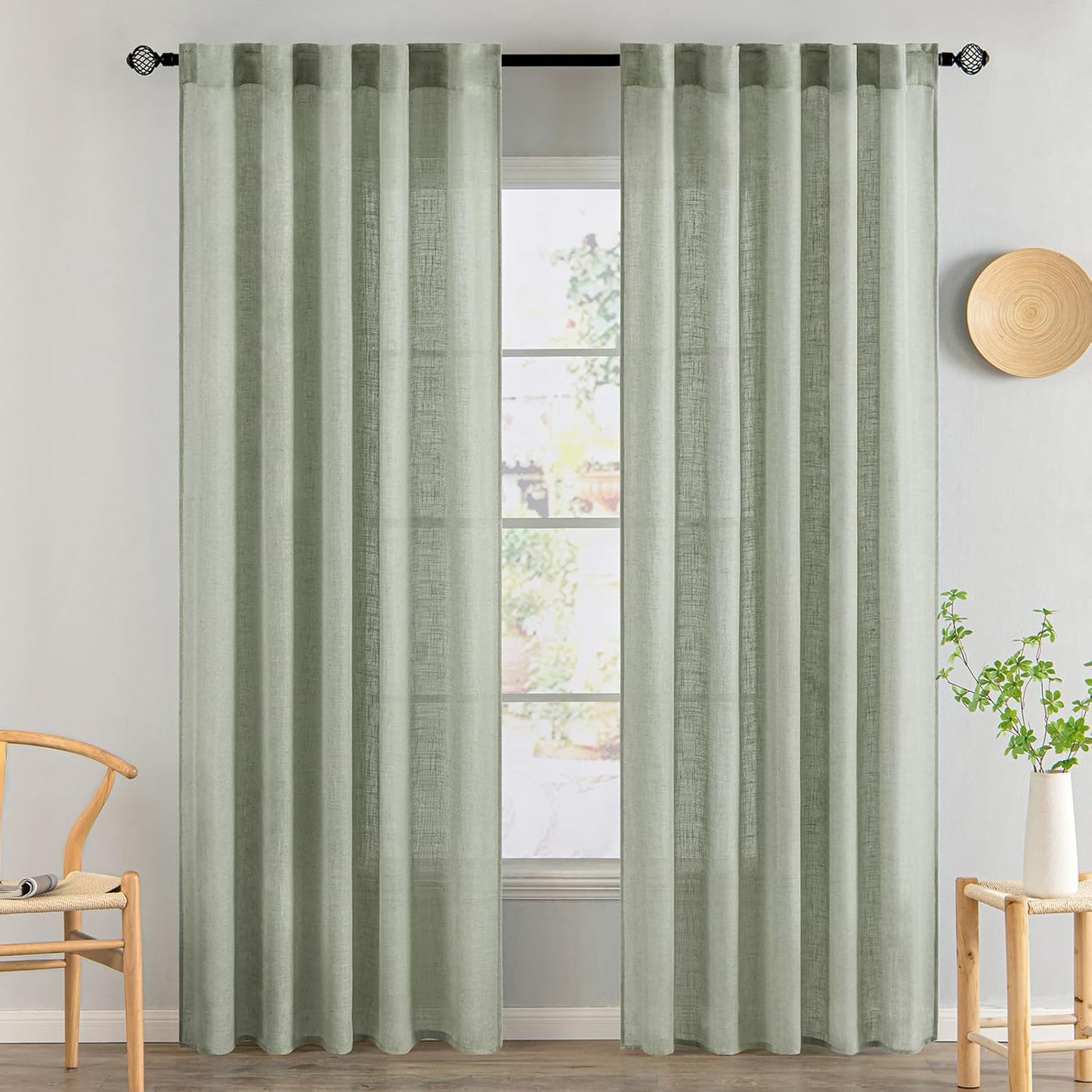 MIULEE Sage Linen Curtains 84 Inch Length for Stylish Decor