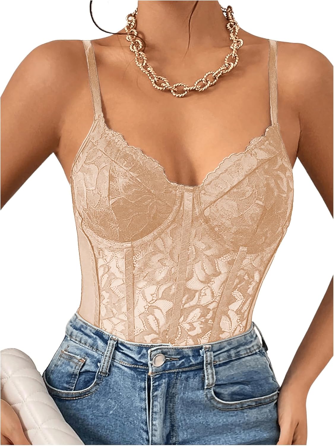 Milumia Women's Sexy Sheer Mesh Lace Bodysuit for Parties
