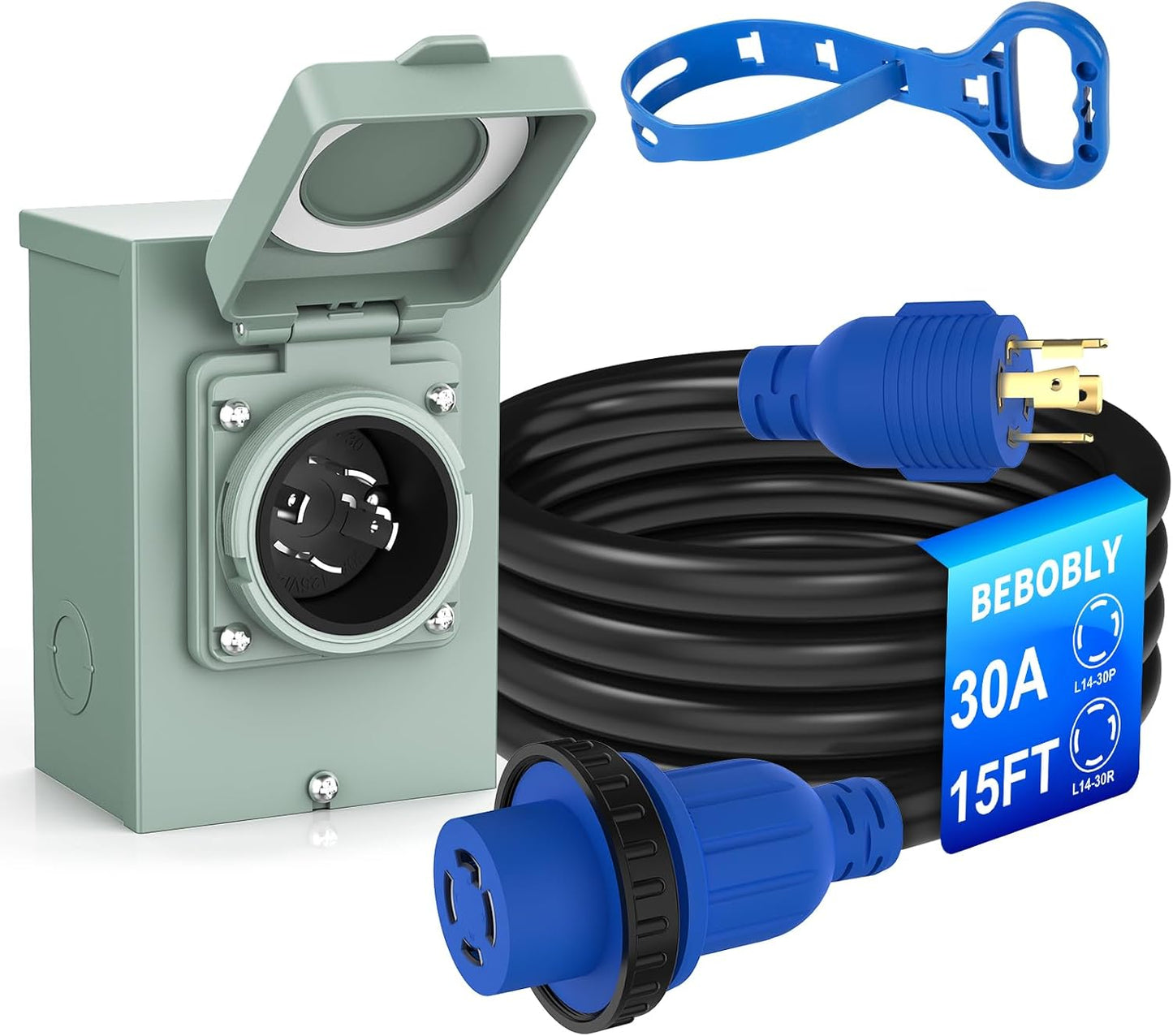 30 Amp Power Inlet Box and 15FT Generator Cord for Emergencies