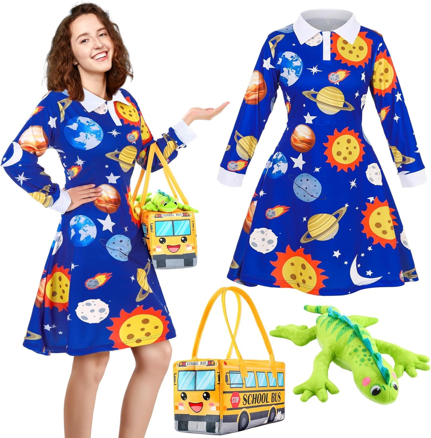 Vintage Long Sleeve Dress Halloween Costume Set for Women